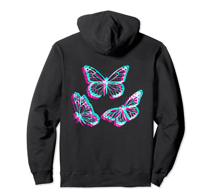 Pastel Goth Aesthetic Butterfly Glitch Hoodie - Graphic Print Unisex
