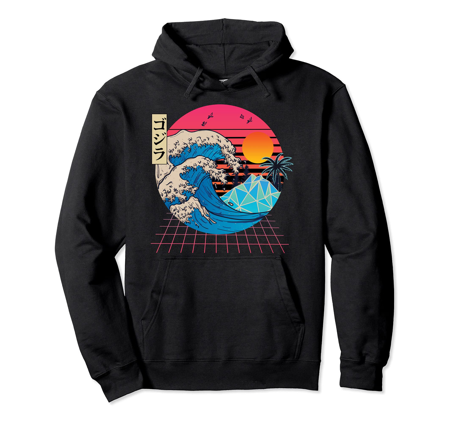 Great Wave Synthwave Vaporwave Aesthetic 80S Hoodie - Graphic Print Unisex