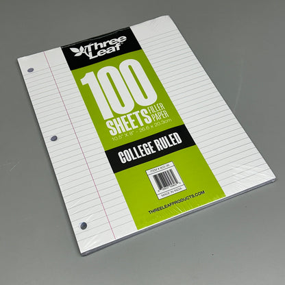 THREE LEAF (36 PACK) Filler Paper College Ruled 100 Count 10.5" x 8" (New)
