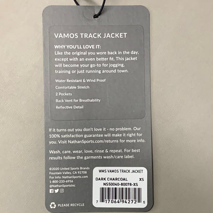 NATHAN Vamos Track Jacket Women's Sz XS Dark Charcoal NS50040-80078-XS (New)
