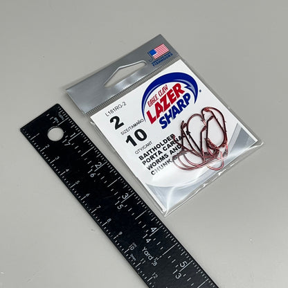 EAGLE CLAW (5 PACK) Lazer Sharp Down eye Offset Baitholders Red #2 10pc L181RG-2