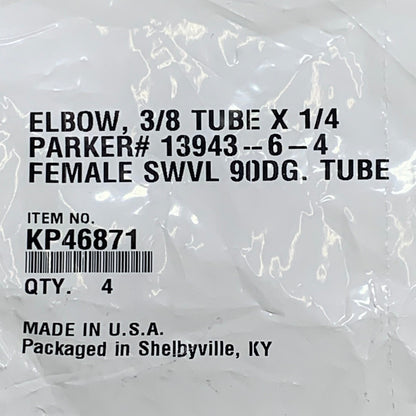 PARKER (4 PACK) Hydraulic Hose Female Swivel Elbow 3/8" x 1/4" Steel KP46871