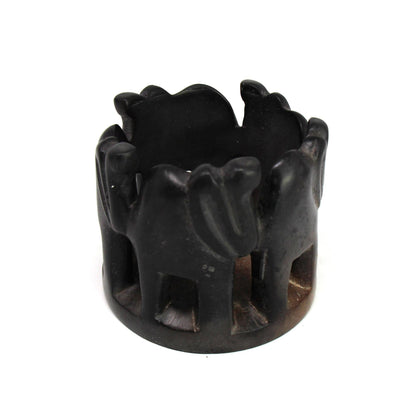 Gray Stone Circle of Elephants Soapstone Sculpture