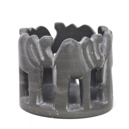 Gray Stone Circle of Elephants Soapstone Sculpture