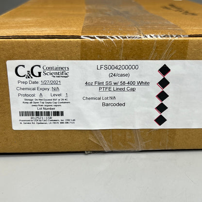 C&G Scientific Containers (24 PACK) Glass 4 oz Clear w/ 58-400 Cap LFS004200000