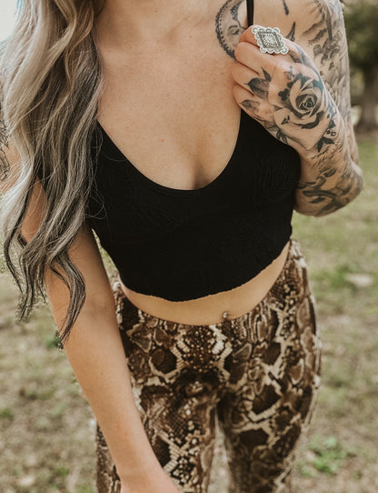 Floral Textured Padded Bralette - Black