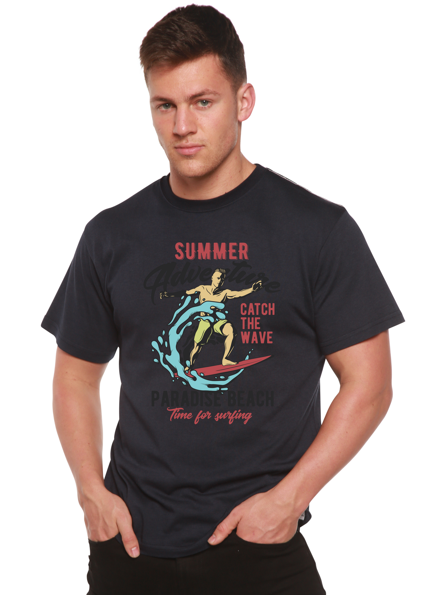 Catch The Wave Men's Bamboo Viscose/Organic Cotton Short Sleeve Graphic T-Shirt