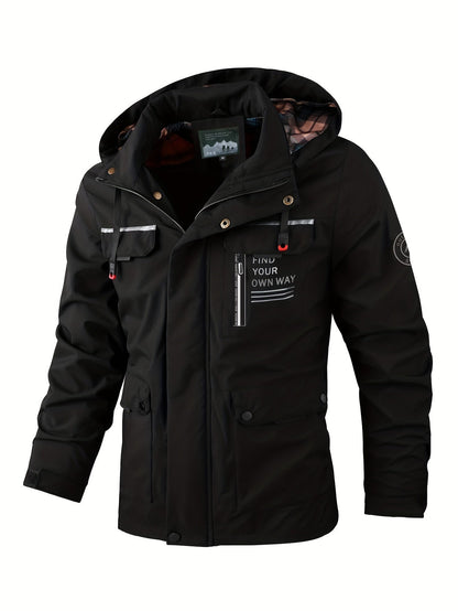 Men's Casual Hooded Jacket Parka Autumn And Winter Warm Solid Color Windproof Coat Outdoor Clothes With Multiple Pockets