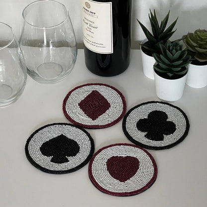 Card Suits Glass Beaded Coasters - Set of 4