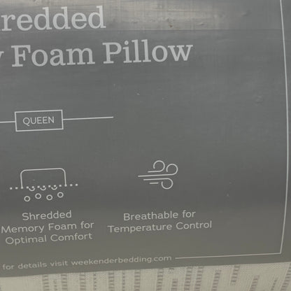 WEEKENDER Shredded Memory Foam Pillow 2pk Breathable Moldable Sz Queen