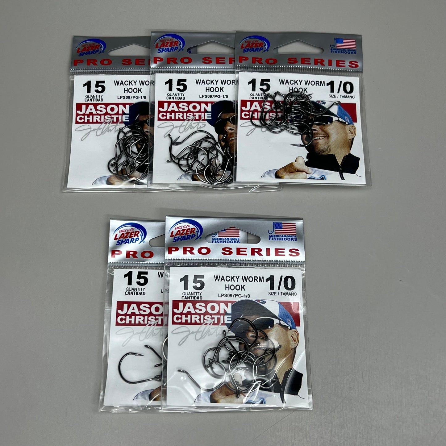 EAGLE CLAW (5 PACK) Round Bend EWG Worm Hook Platinum Blk #1/0 15pc LPS097PG-1/0
