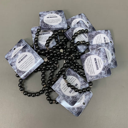 BEST WHOLESALE (12 PACK) Beaded Hematite Crystal Bracelets 3" Silver Tree New