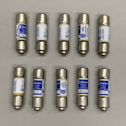 EDISON 10PK! Class CC Time-Delay 600v 12a Fuses EDCC12