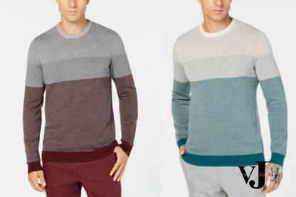 Tasso Elba Mens Colorblocked Supima Pullover Sweater
