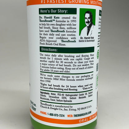 THERABREATH (2 PACK) Dentist Formulated Fresh Breath Oral Rinse 1 Liter each (07/26) Mild Mint