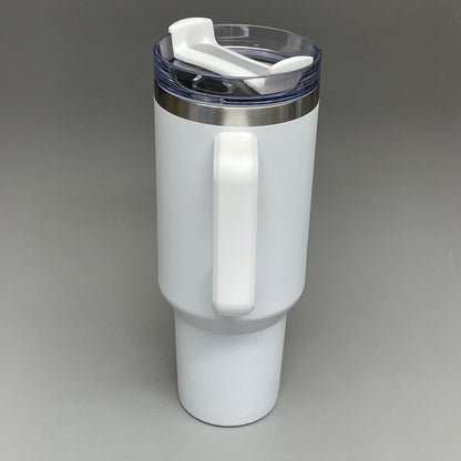 TUMBLER (2 PACK) Insulated Stainless Steel Travel Mug w/ Lid Handle Straw 40 oz White