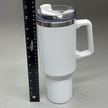 TUMBLER (2 PACK) Insulated Stainless Steel Travel Mug w/ Lid Handle Straw 40 oz White
