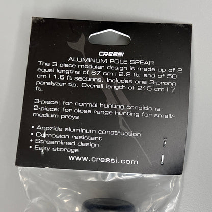 CRESSI Aluminum Pole Spear w/ Paralyzer Tip 3pcs - 6.0 ft Black USX040000 (New)