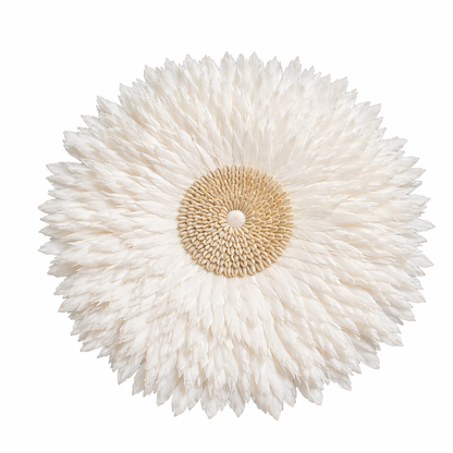 Feather Wall Hanging Juju Hat Decor with Shell or Mirror Center