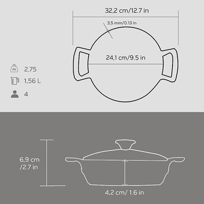 Lava Cast Iron Cookware - Round Cast Iron Pot with Glass Lid, 52.78 fl oz - Durable, Heat Retention, Induction Compatible