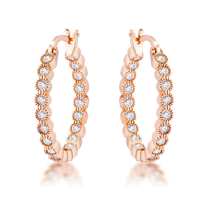 Dotted CZ Round Bezel Hoop Earrings