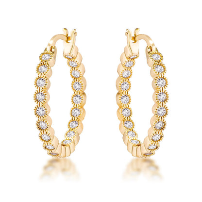 Dotted CZ Round Bezel Hoop Earrings