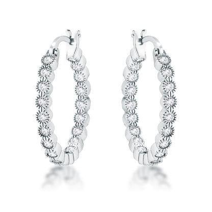 Dotted CZ Round Bezel Hoop Earrings