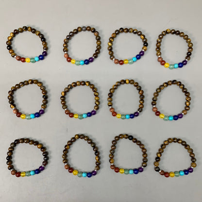 BEST WHOLESALE (12 PACK) Beaded Dark Brown Rainbow Crystal Bracelets 3"