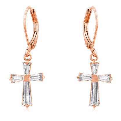 CZ Cross Drop Earrings