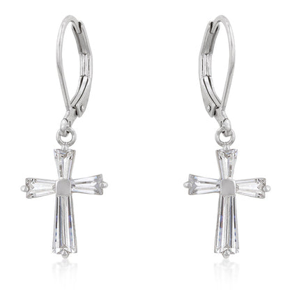 CZ Cross Drop Earrings