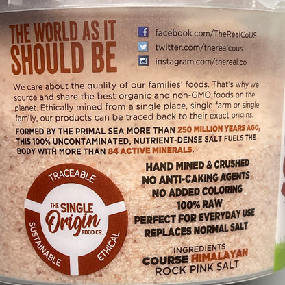 THE SINGLE ORIGIN FOOD CO (6 PACK) Pink Himalayan Salt Tub (course) 20 oz/each BB 11/26