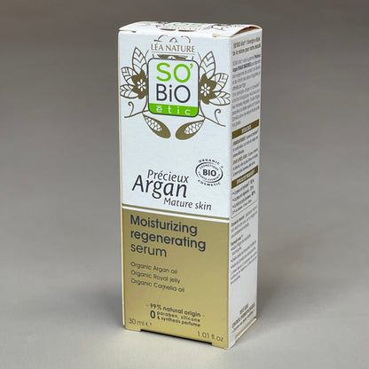 SO BIO etic Precious Argan Moisturizing Regenerating Face Serum Organic Anti-Aging & Firming for Dry Skin & Deep Hydration 1 fl oz (New)