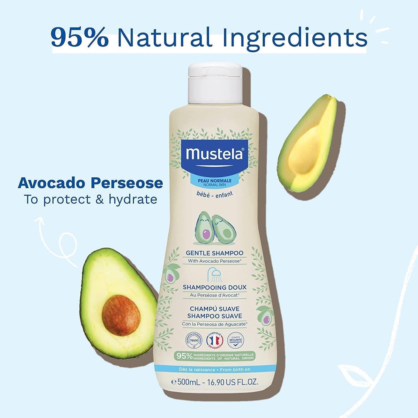 Mustela Gentle Tear-Free Baby Shampoo, Natural Ingredients, Hypoallergenic, 16.91 fl oz