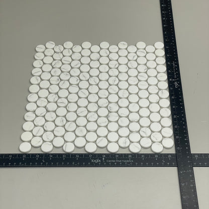 ARVEX Enameled Glass Carrara Penny Round Mosaic White 11 Sheets EGCARRPENNY