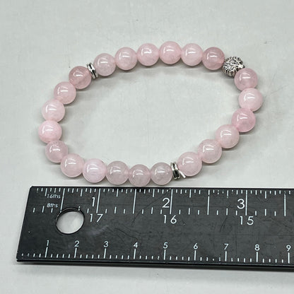 BEST WHOLESALE (12 PACK) Beaded Rose Quartz Crystal Bracelets 3" Silver Tree New