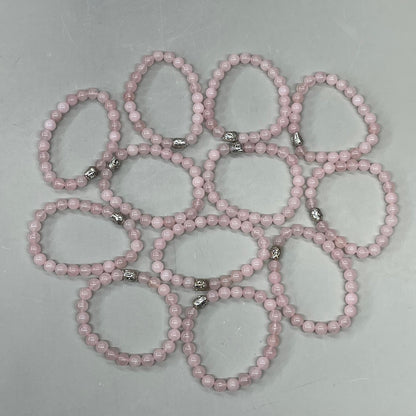 BEST WHOLESALE (12 PACK) Beaded Rose Quartz Crystal Bracelets 3" Silver Head New