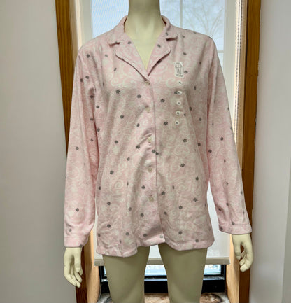 Charter Club Printed Fleece Notched Collar Pajama Top  XL