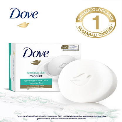 Dove Sensitive Skin Beauty Bar - Micellar Cleansing Soap with Moisturizing Cream, Hypoallergenic & Fragrance-Free