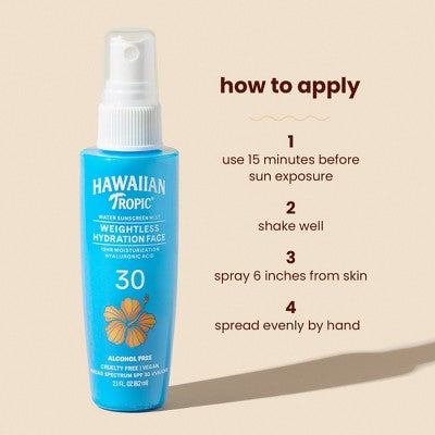 Hawaiian Tropic Weightless Hydration Water Face Mist SPF 30 2.1oz - Imperfect Box