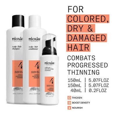 Nioxin System 4 Hair Thickening Colored & Damaged Hair Shampoo & Conditioner Kit 3ct - New