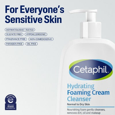 Cetaphil Hydrating Foaming Cream Facial Cleanser Face Wash with Niacinamide 16oz - Imperfect Container Co
