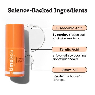 Timeless Skin Care 10% Vitamin C + E Ferulic Acid Face Serum 1 fl oz - New