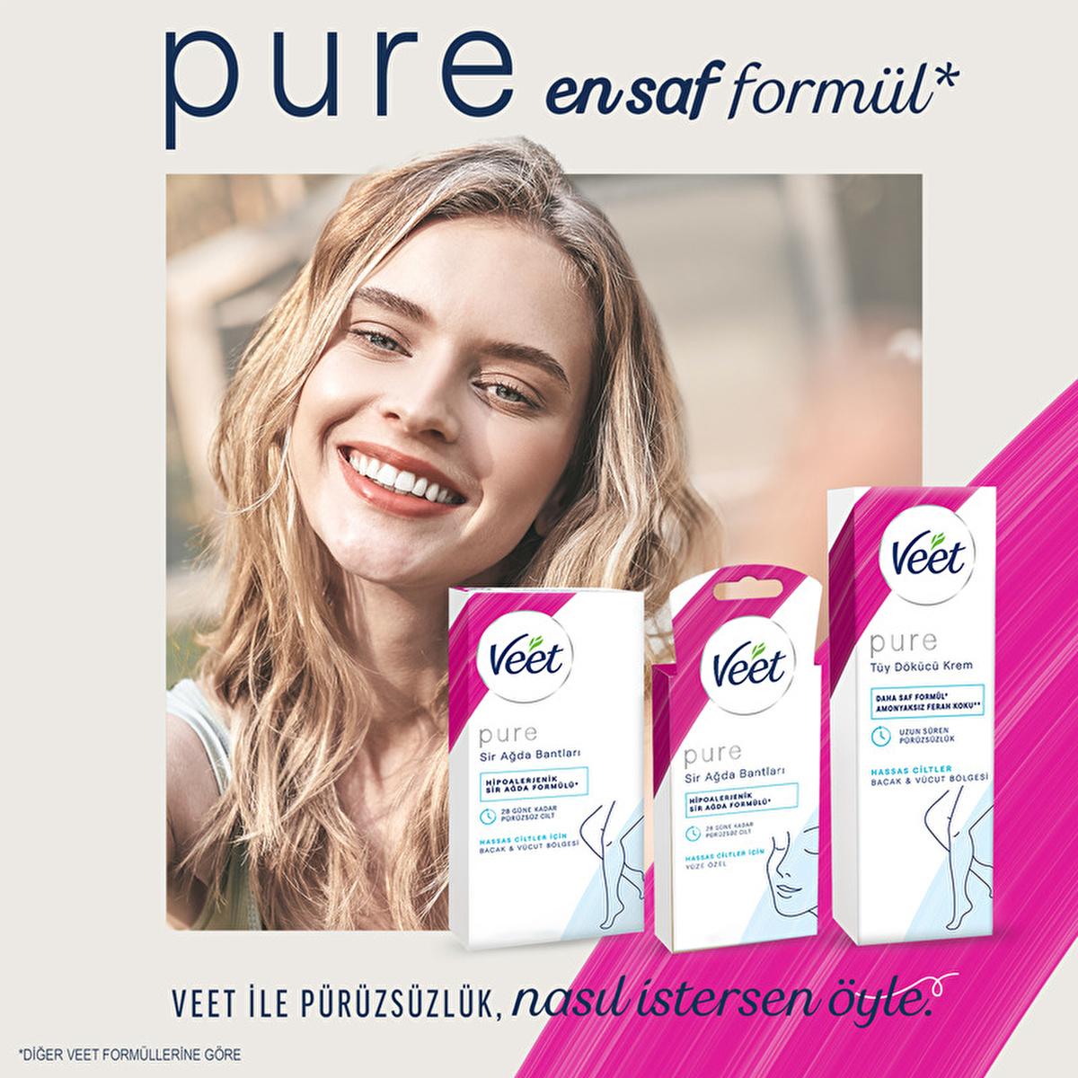 Veet Pure Wax Strips for Sensitive Skin - Hypoallergenic, Easy-Gelwax Technology for Legs & Body Hair Removal
