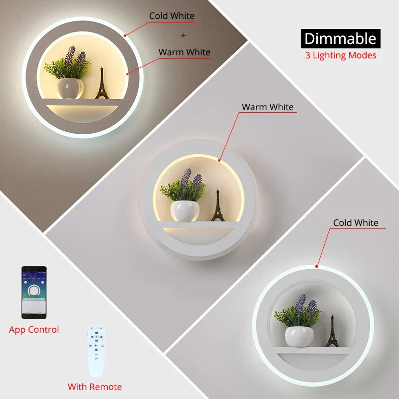 Dimmable LED Wall Light Remote Control Modern Bedroom Living Room AC90-220V
