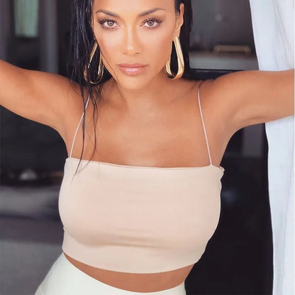 Women Spaghetti Strap Crop Top Sexy Bodycon Sleeveless Cami Tube Top