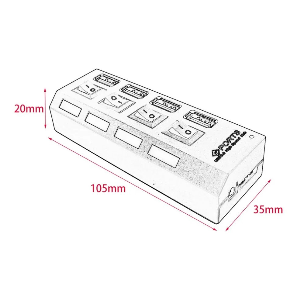 Newest USB Hub High Speed USB Hub 3.0 with Separate Four Ports Compact Lightweight Power Adapter Hub with Power Supply