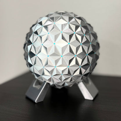 Spaceship Earth Nightlight – Silver PLA 3D Printed Lamp