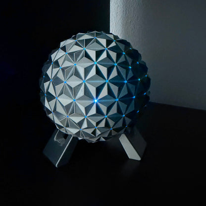 Spaceship Earth Nightlight – Silver PLA 3D Printed Lamp