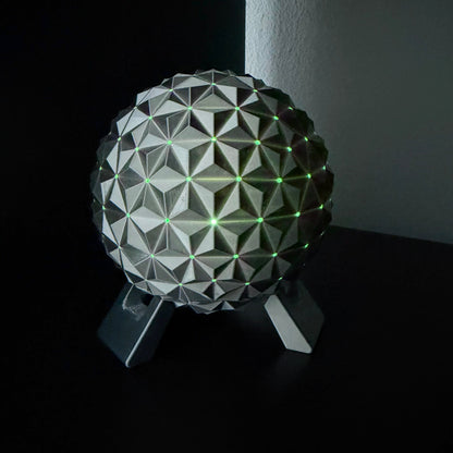 Spaceship Earth Nightlight – Silver PLA 3D Printed Lamp