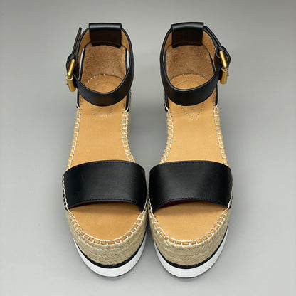 SEE BY CHLOÉ Glyn Calf Espadrille Platform Sandals Black Women's Sz 10 EU 40 SB32201A (New)